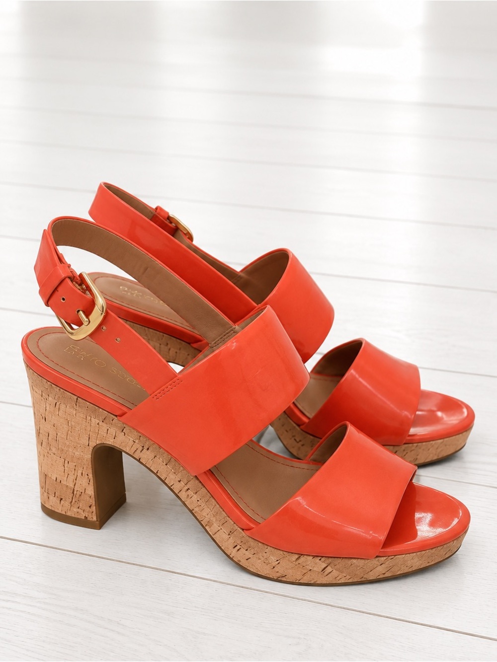 $185 Franco Sarto Orange Cork Platform Wedge Sandals 9M